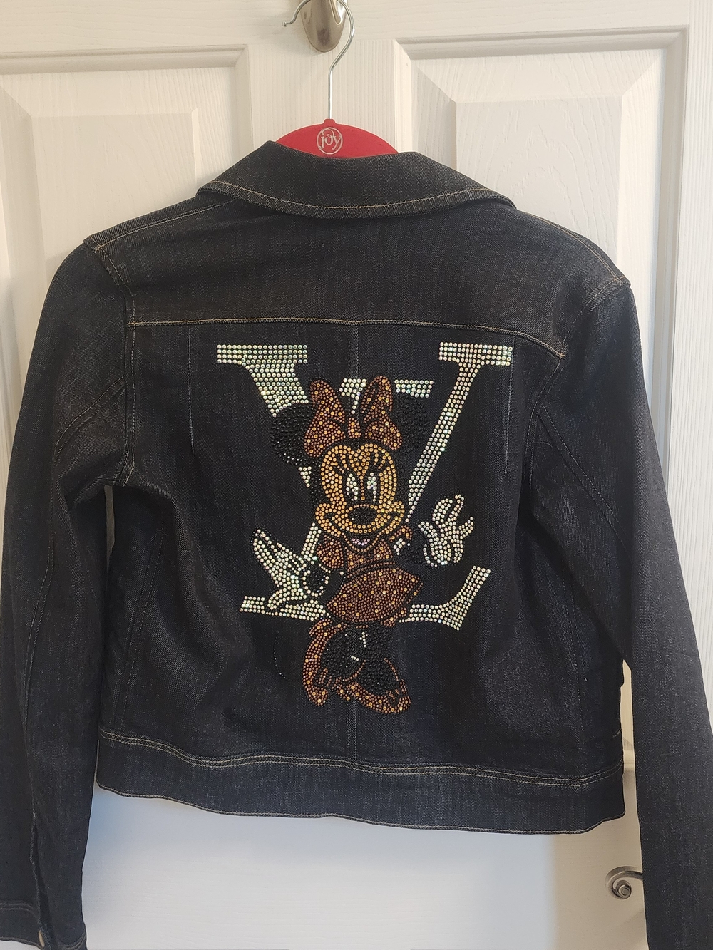 Frame Denim Dark Blue Jean Jacket  With Rhinestone Minnie Mouse